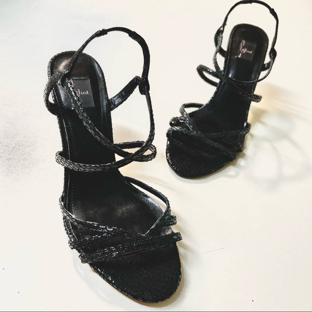 Glint Women’s Black Animal Print leather Sexy Straps style heels size 9
